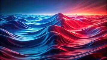 Medium shot of red and blue waves dancing in harmony photo