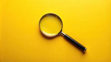Magnifying glass on yellow background with copy space photo