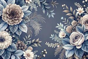 Macro abstract background with deep floral tones in gray, navy, and white palette photo