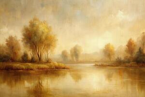 Macro abstract background with oil paint strokes on canvas featuring a tranquil landscape photo