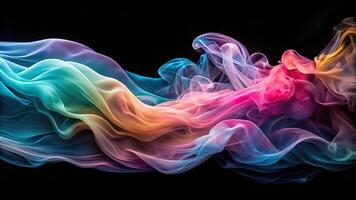 Macro abstract ethereal wispy flowing pastel colored smoke or silk fabric on a black background photo
