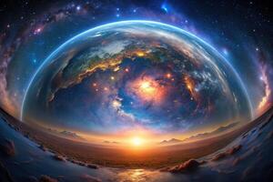 panoramic HDRI spherical panorama of space with detailed nebula and stars photo