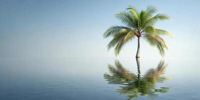 palm tree with leaves blowing in the wind reflected photo