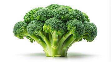 Photo of hyper realistic close-up of isolated broccoli on white background
