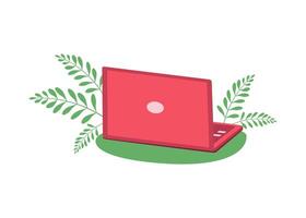 Computer, Laptop red color. Work at home and in the office. Open laptop. Background isolated. vector