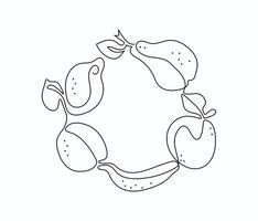 Set of abstract fruits. Frame, border. One line drawings. Food, harvest. Isolated background. vector