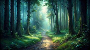 painting of dark forest path from high angle view photo