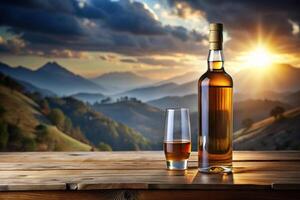 Panoramic view of a bottle of The Macallan single malt scotch whisky on a white background photo