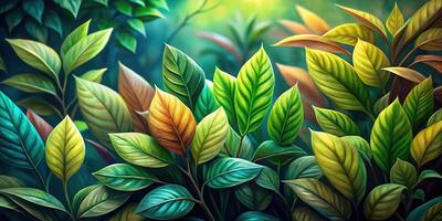 Painting of leaves on plant background from a low angle view photo