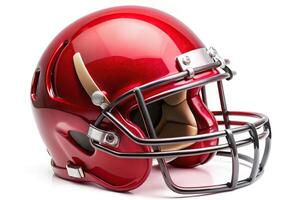 Red American football helmet isolated on white background with clipping path photo