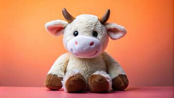Plush cow toy in macro detail photo