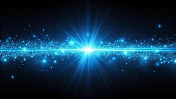 Realistic illumination of asymmetrical blue light streaks on black background photo