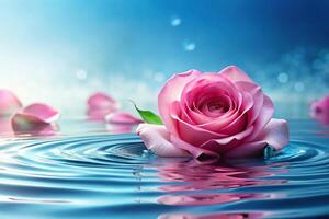 Pink roses reflecting on water creating abstract background photo