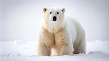 Polar bear in the snow with shallow depth of field, isolated on white background photo