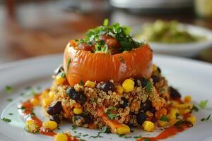 Stuffed Bell Pepper with Quinoa, Black Beans, and Corn photo