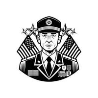 Military officer with american flag in background vector