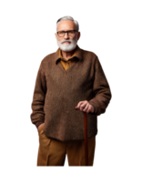 An elderly man with a cane and sweater png