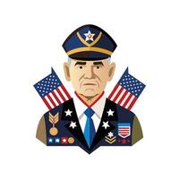 A cartoon image of an old man in uniform with american flags vector