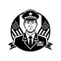 A black and white image of a man in uniform vector