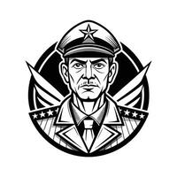 A black and white image of a man in a military uniform vector