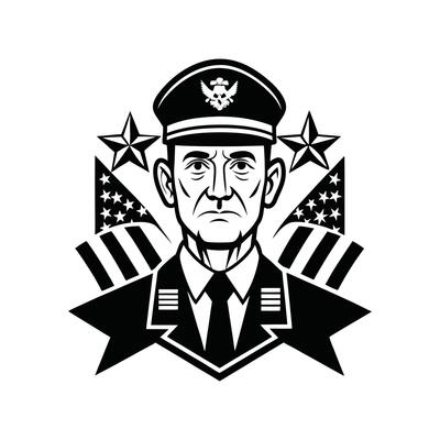 A black and white image of a military officer