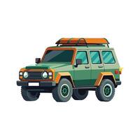 An image of a green suv with a roof rack vector