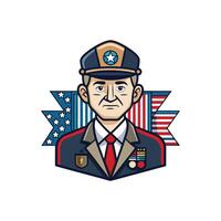 A cartoon image of an old man in uniform with stars and stripes vector