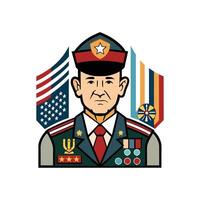A military man in uniform with the american flag vector
