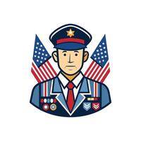 A military man in uniform with american flags vector