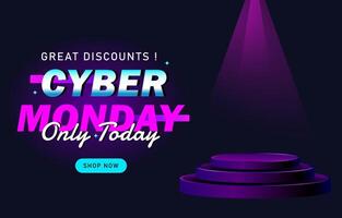 Cyber Monday banner with podium design and shop button concept vector