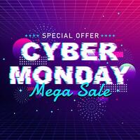 Cyber Monday banner with retro neon design and shop button concept vector