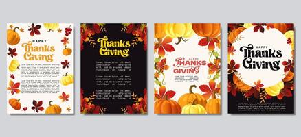 Happy Thanksgiving day and harvest posters collection with pumpkins, foliage and copy space for text vector
