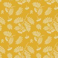 Autumn background with rowan and leaves. Fall seamless pattern. Hand drawn yellow illustration and wallpaper design. vector