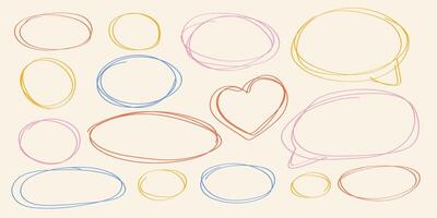 Trendy geometric postmodern primitive shapes. Hand drawn doodle scribbles, frames, stipples, doodle frames, notes, round ovals. Brutalist shapes for Swiss minimalist design. vector