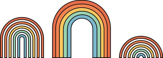 Collection retro rainbow lines shapes with vintage colors vector
