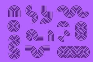 Geometric stripy, design line art shape. linear clipart. Geometric arch line and circle abstract shapes in purple color. Modern line design. vector