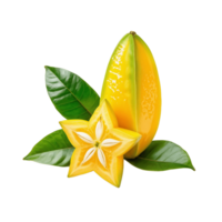 star fruit with leaves and star on transparent background png