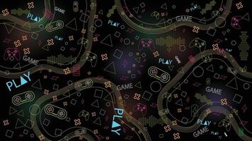 abstract pattern with gamepad, joystick pattern Outline neon design illustration with RGB color , suitable for gaming background and tech background vector