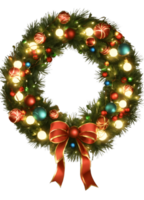 christmas wreath with ornaments and ribbon on transparent background png