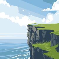 A cartoon illustration of a cliff overlooking the ocean vector