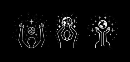 man with hands holding the planet vector