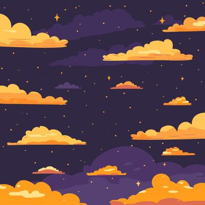 orange and yellow clouds with stars