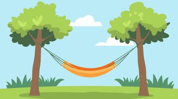 hammock strung between two trees vector