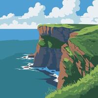 A cartoon illustration of a cliff overlooking the ocean vector