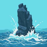 An illustration of a rock in the ocean vector