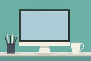 A computer on the desk vector