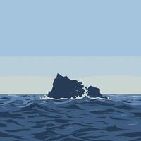 An illustration of a rock in the ocean vector