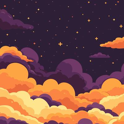orange and yellow clouds with stars