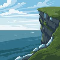 A cartoon illustration of a cliff overlooking the ocean vector