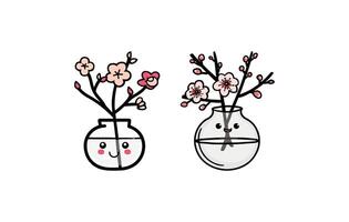 cherry blossom twig in a transparent vase vector